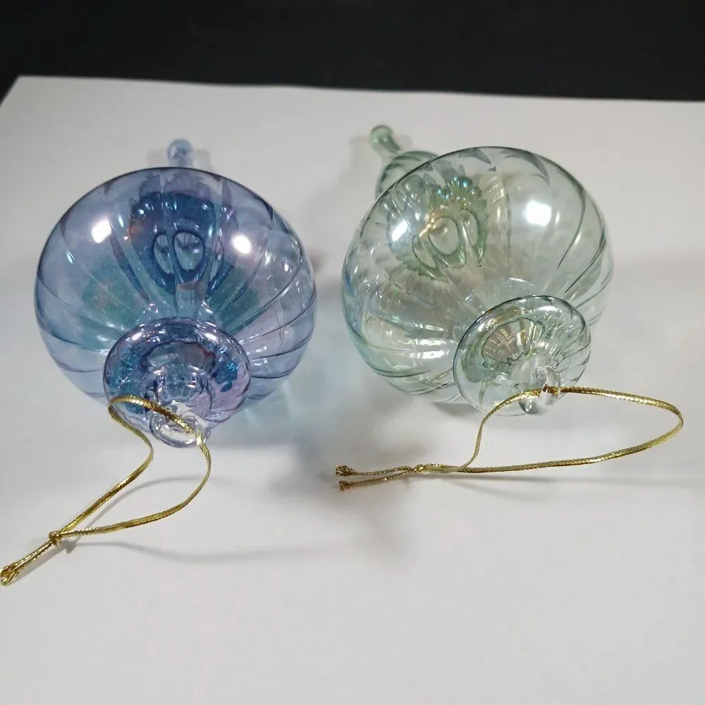 Vintage Blown Swirl Bubble Glass Blue Green Christmas Tree Ornament